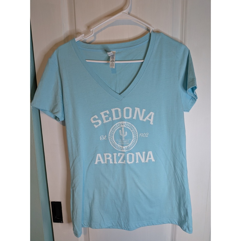 Next Level Sedona Arizona Graphic V-Neck T-Shirt Light Blue XL Southwest Cactus